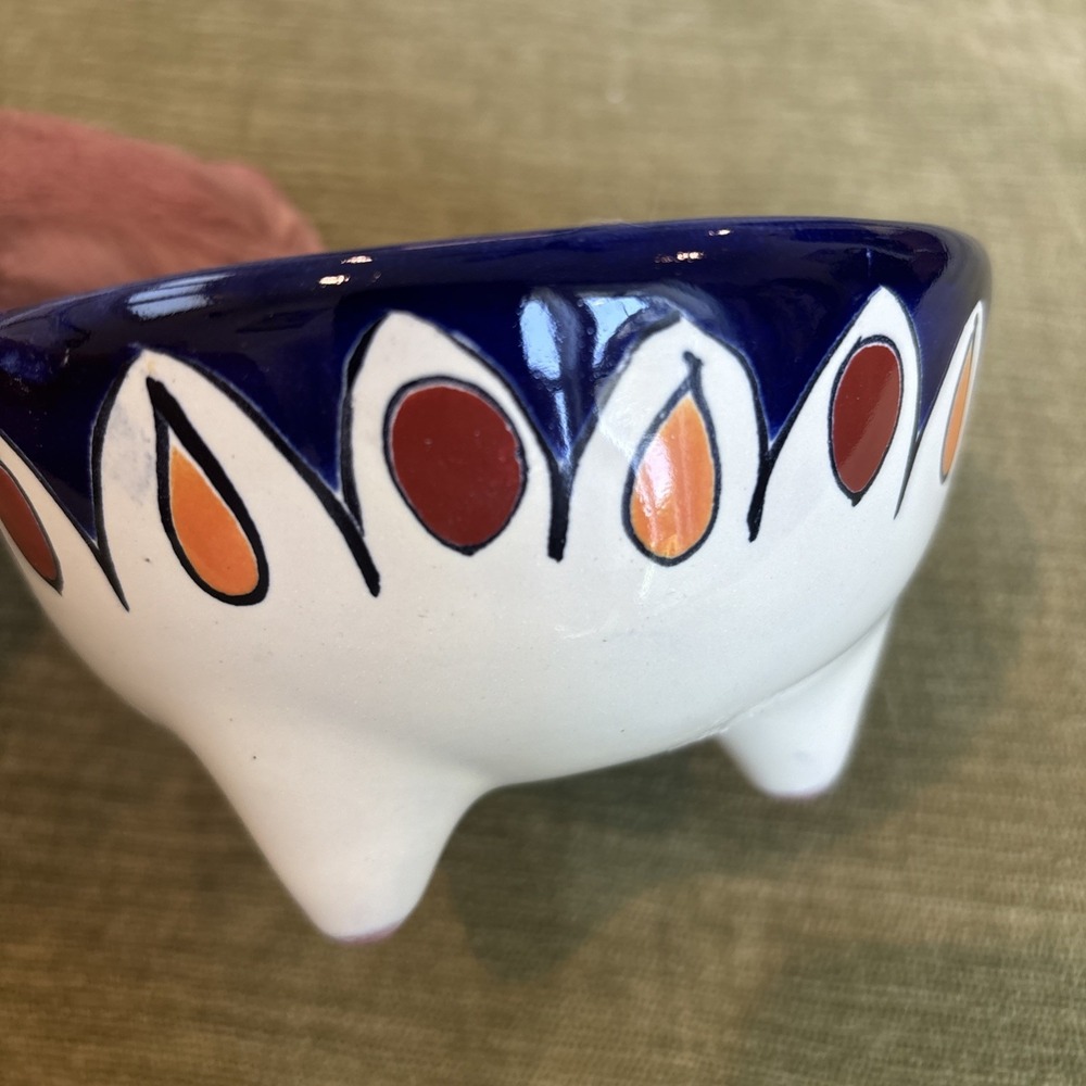Talavera Mexican Pottery Footed Bowl Lead Free Signed 5.5" Multi Color Gorgeous - Picture 6 of 8